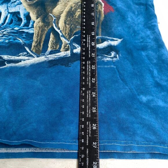 Vintage Wolves and American flag Tie dye Liquid Blue T-shirt Size L - Picture 7 of 8